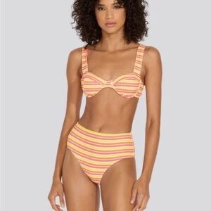 Solid and Striped Yellow and Pink Bikini Set